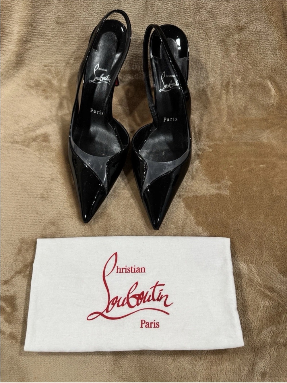 Christian Louboutin Black Patent Leather Pointed Slingback Heels